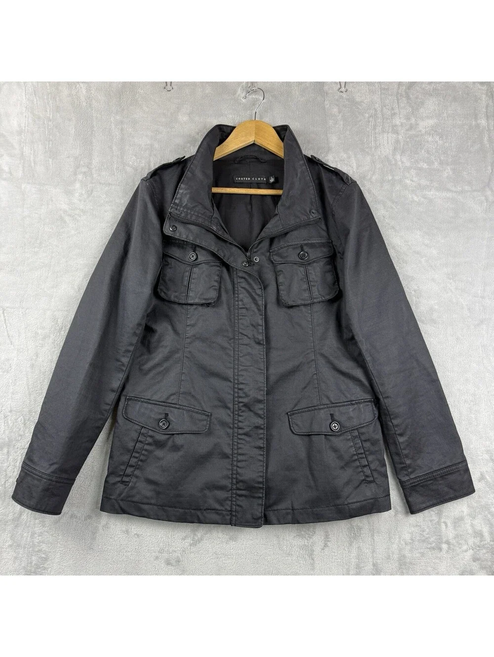 Uniqlo Coated Cloth Men’s Large Black Waxed Cotton Utility Field Jacket Military